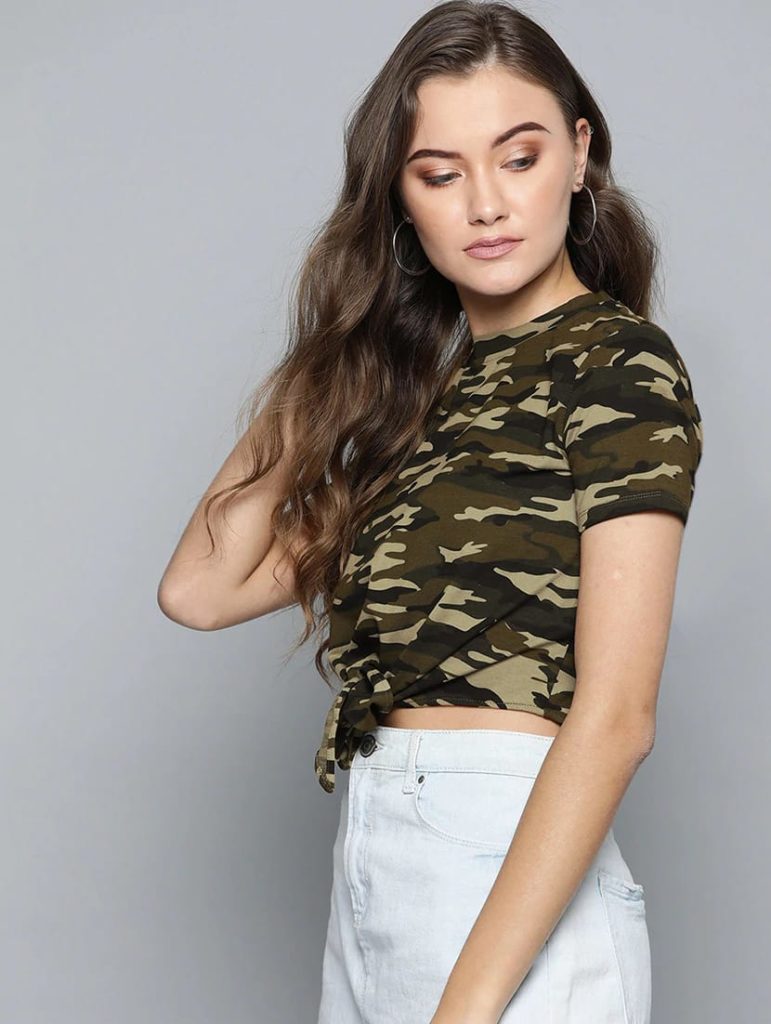 Women Army Front Knot Crop Top – adicto hub