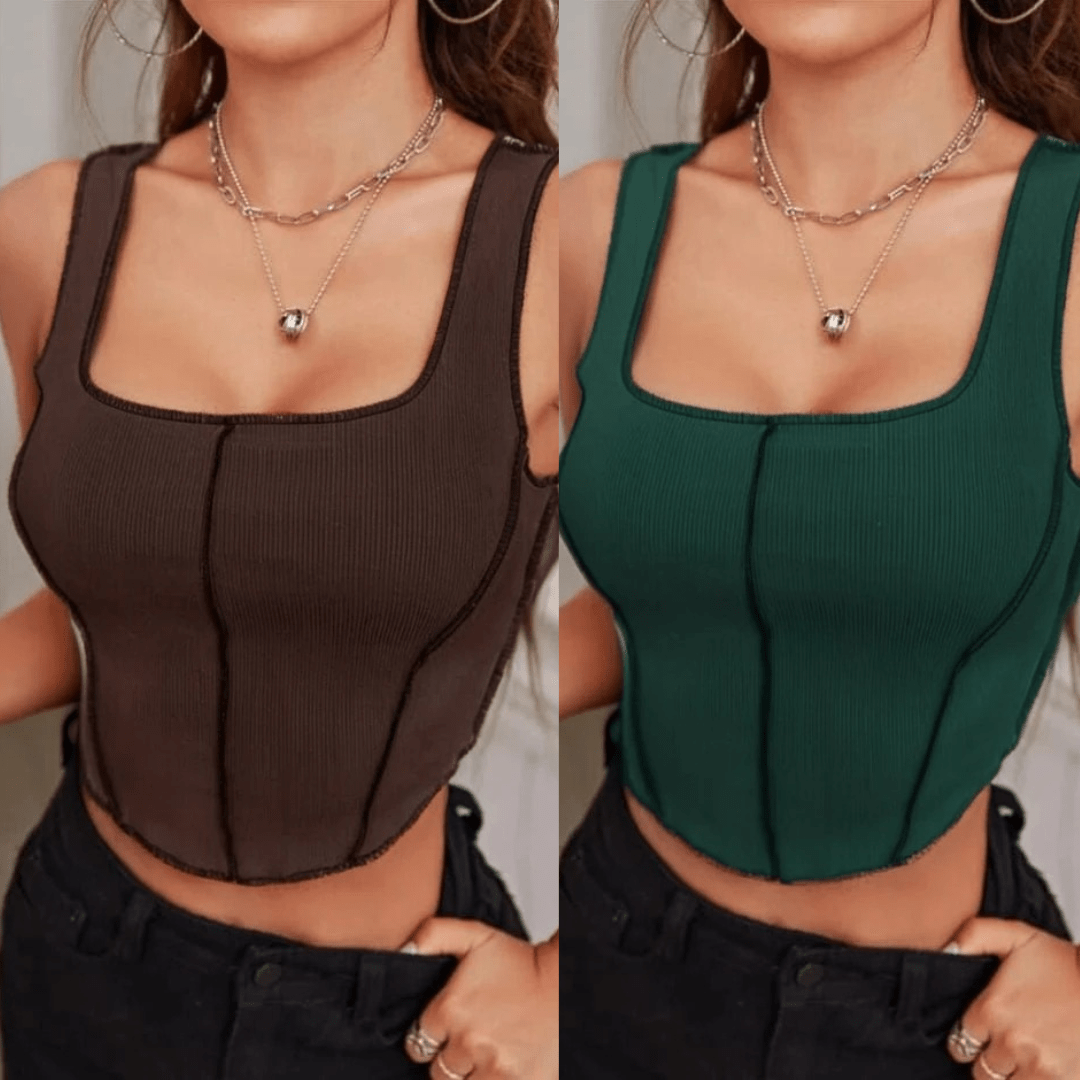 ADICTO Combo- 2 Stitching Asymmetrical Hem Tank Top