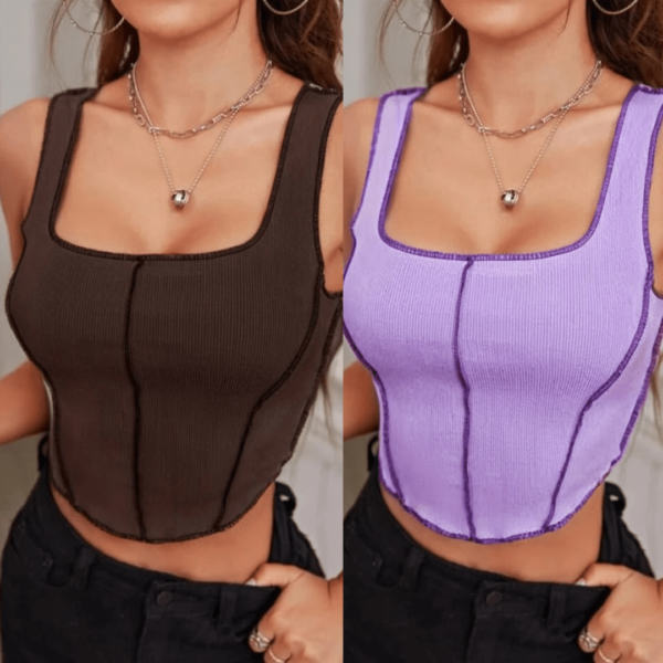 ADICTO Combo- 2 Stitching Asymmetrical Hem Tank Top