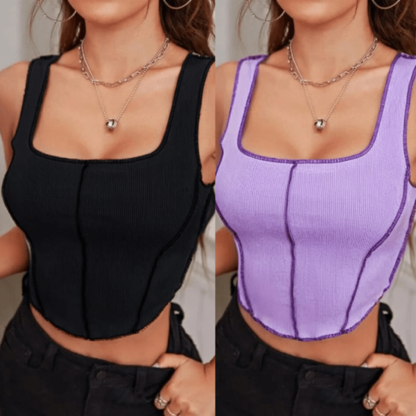 ADICTO Combo- 2 Stitching Asymmetrical Hem Tank Top