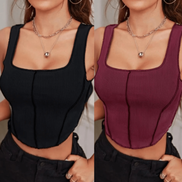 ADICTO Stitching Asymmetrical Hem Tank Top