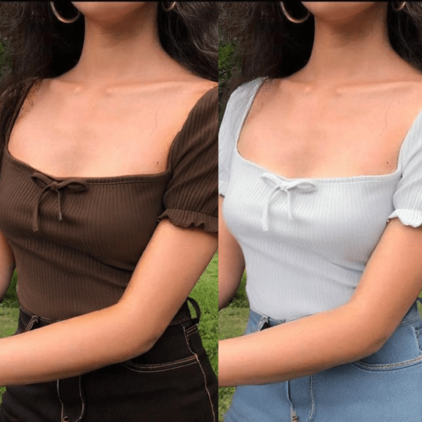 ADICTO Lace Neck Ribbed Top
