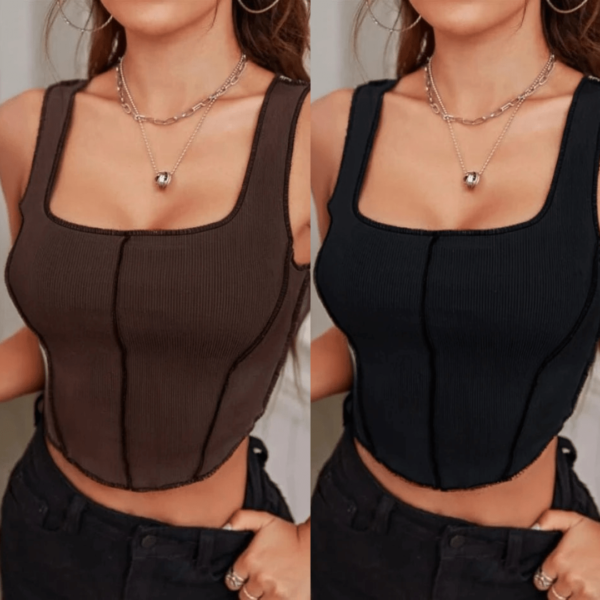 ADICTO Combo- 2 Stitching Asymmetrical Hem Tank Top