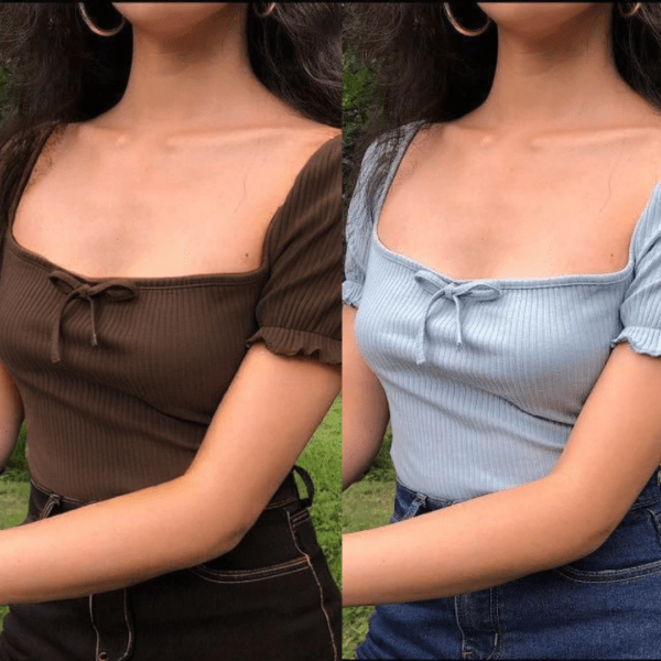 ADICTO Lace Neck Ribbed Top